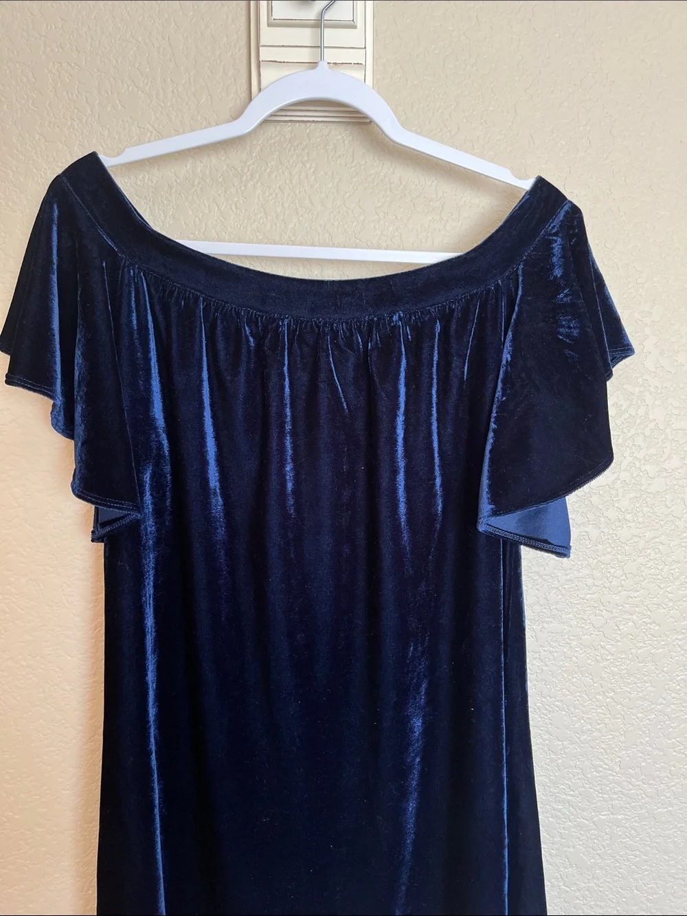 Boston Proper royal blue velvet off the shoulder dress